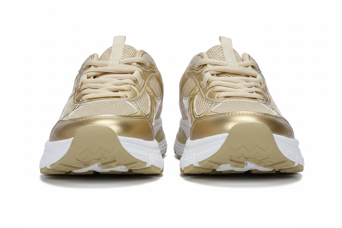 Ellyn Gold Chunky Sneakers — Women's Metallic Platform Lace-Up Shoes
