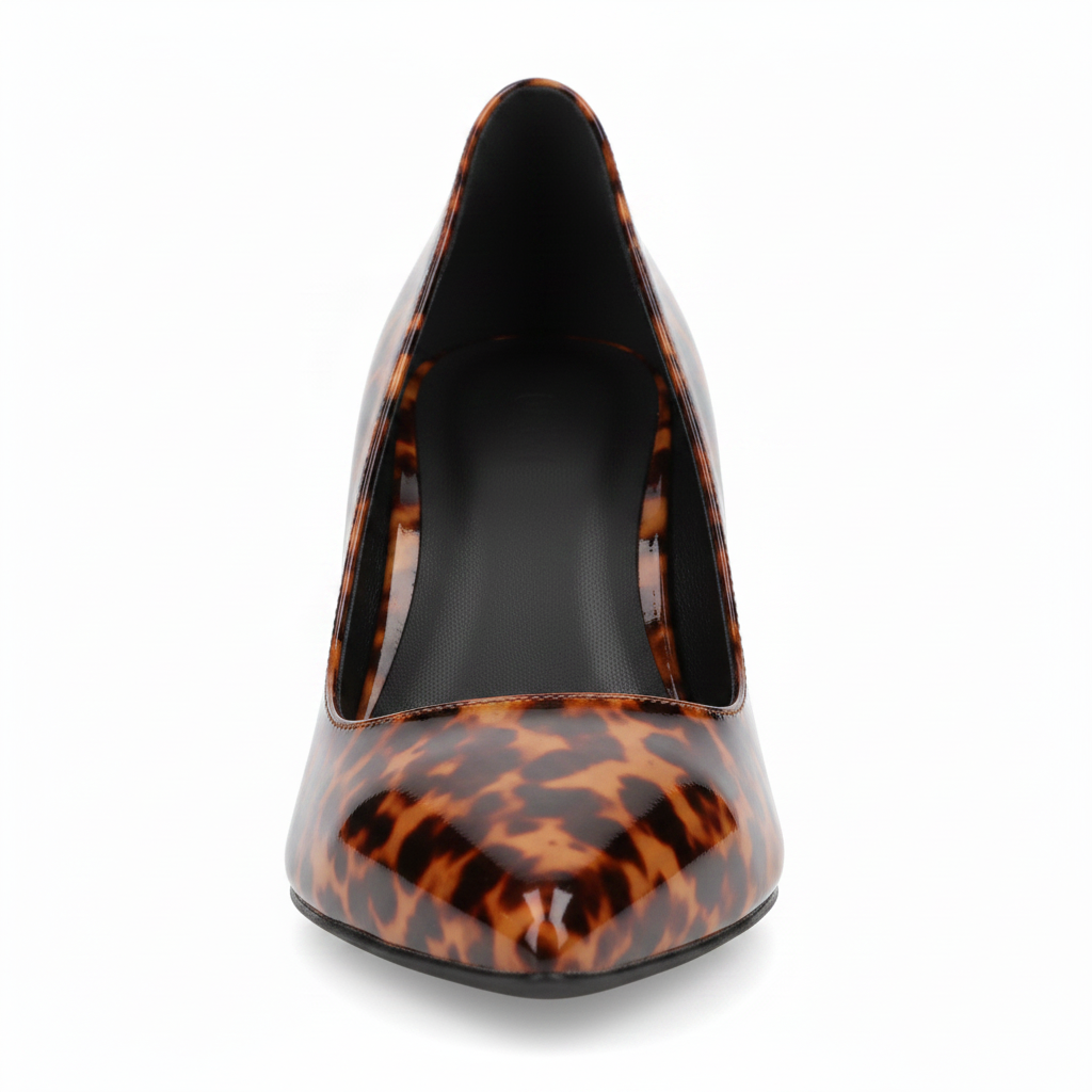 High-Vamp Court Pump – Tortoiseshell Patent Leather Stiletto Heel
