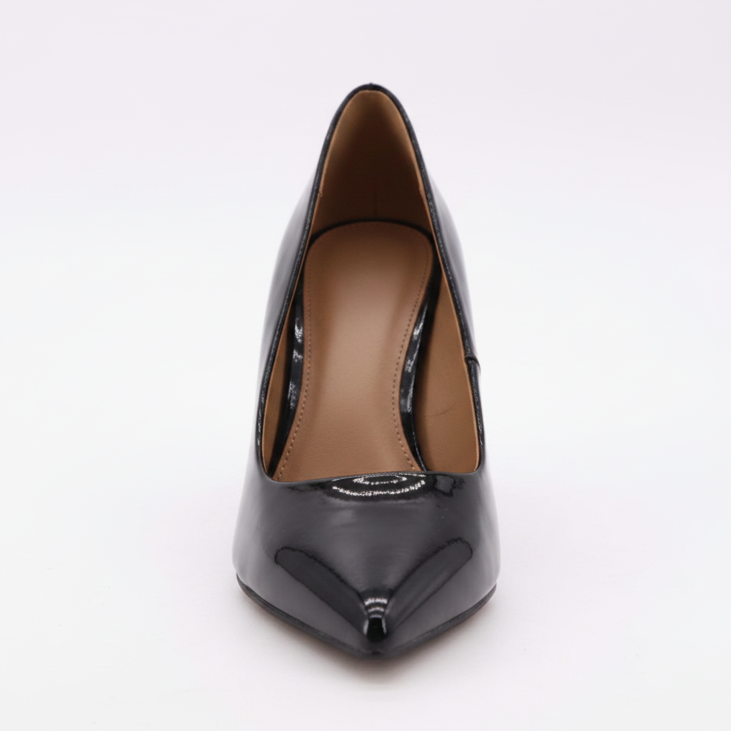 High-Vamp Court Pump – Black Patent Leather Mid-Heel