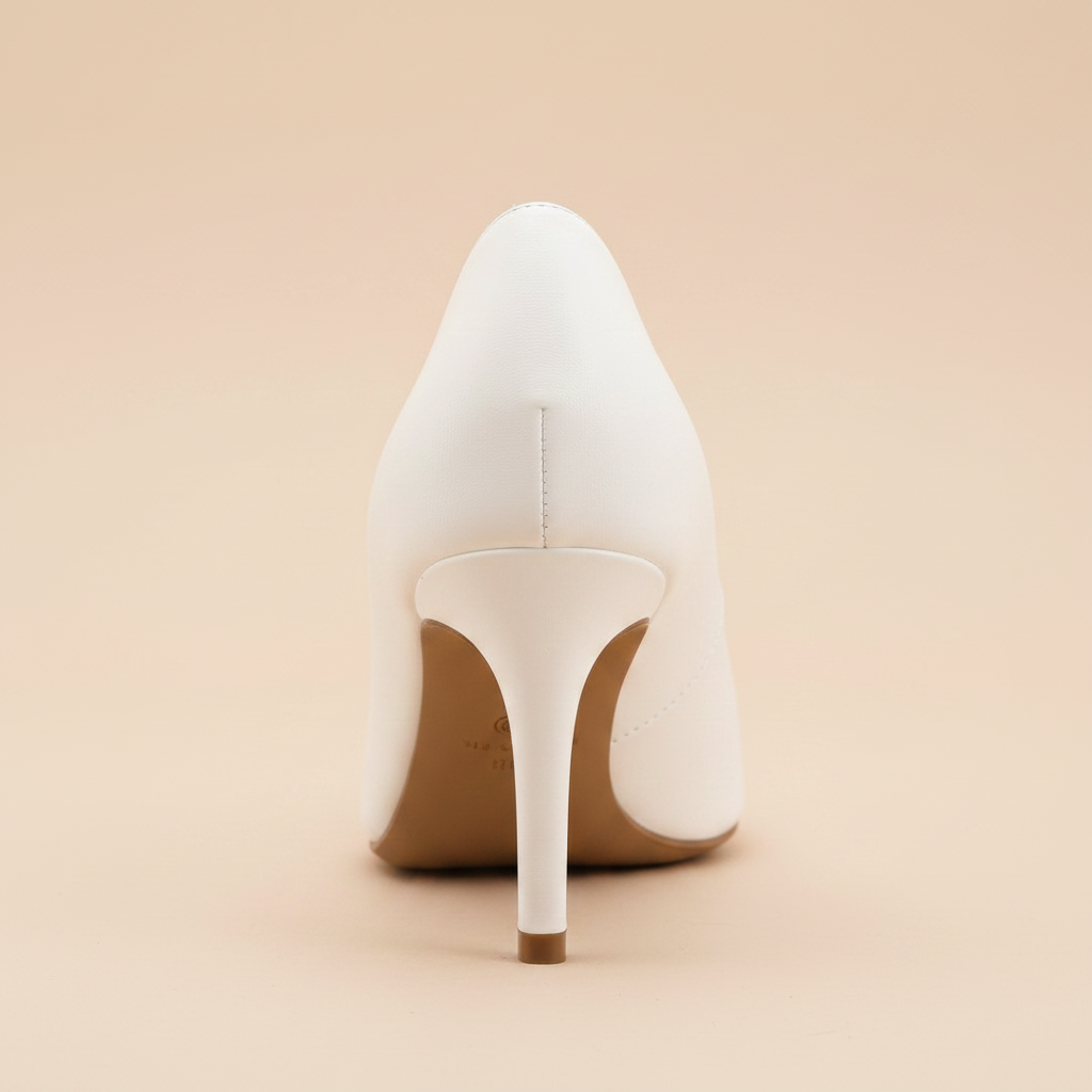 High-Vamp Court Pump – White Smooth Mid-Heel