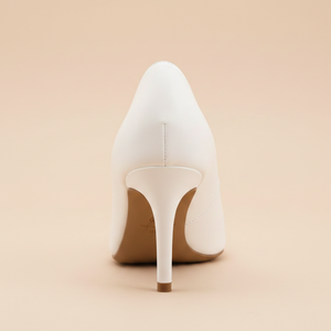 High-Vamp Court Pump – White Smooth Mid-Heel