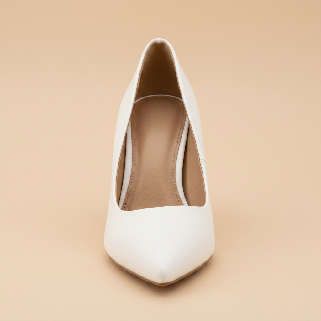 High-Vamp Court Pump – White Smooth Mid-Heel