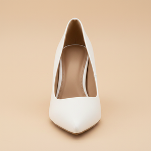 High-Vamp Court Pump – White Smooth Mid-Heel