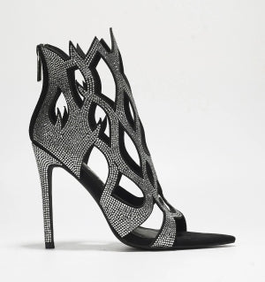 Women's Vitoria Rhinestone Flame Trim Pointed Toe Stiletto Heels - Zipper Closure