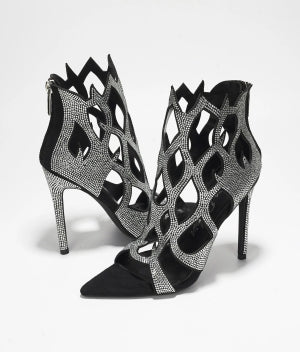 Women's Vitoria Rhinestone Flame Trim Pointed Toe Stiletto Heels - Zipper Closure