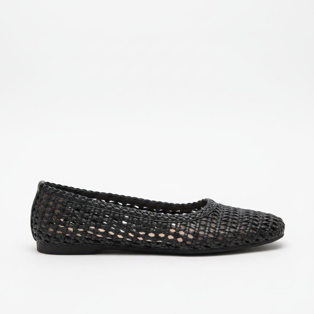 Vonda Black Woven Ballet Flats - Side Profile Hero