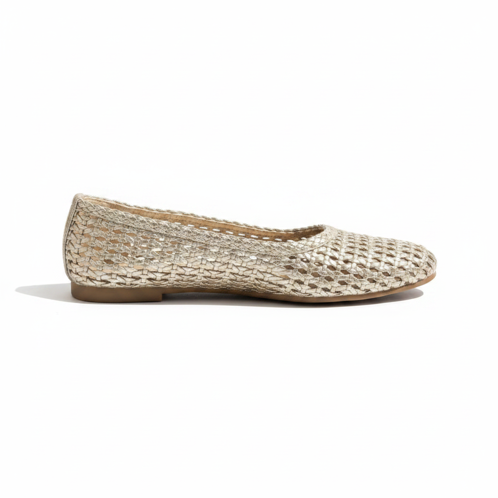 Vonda Gold Woven Metallic Ballet Flats - Side Profile Hero