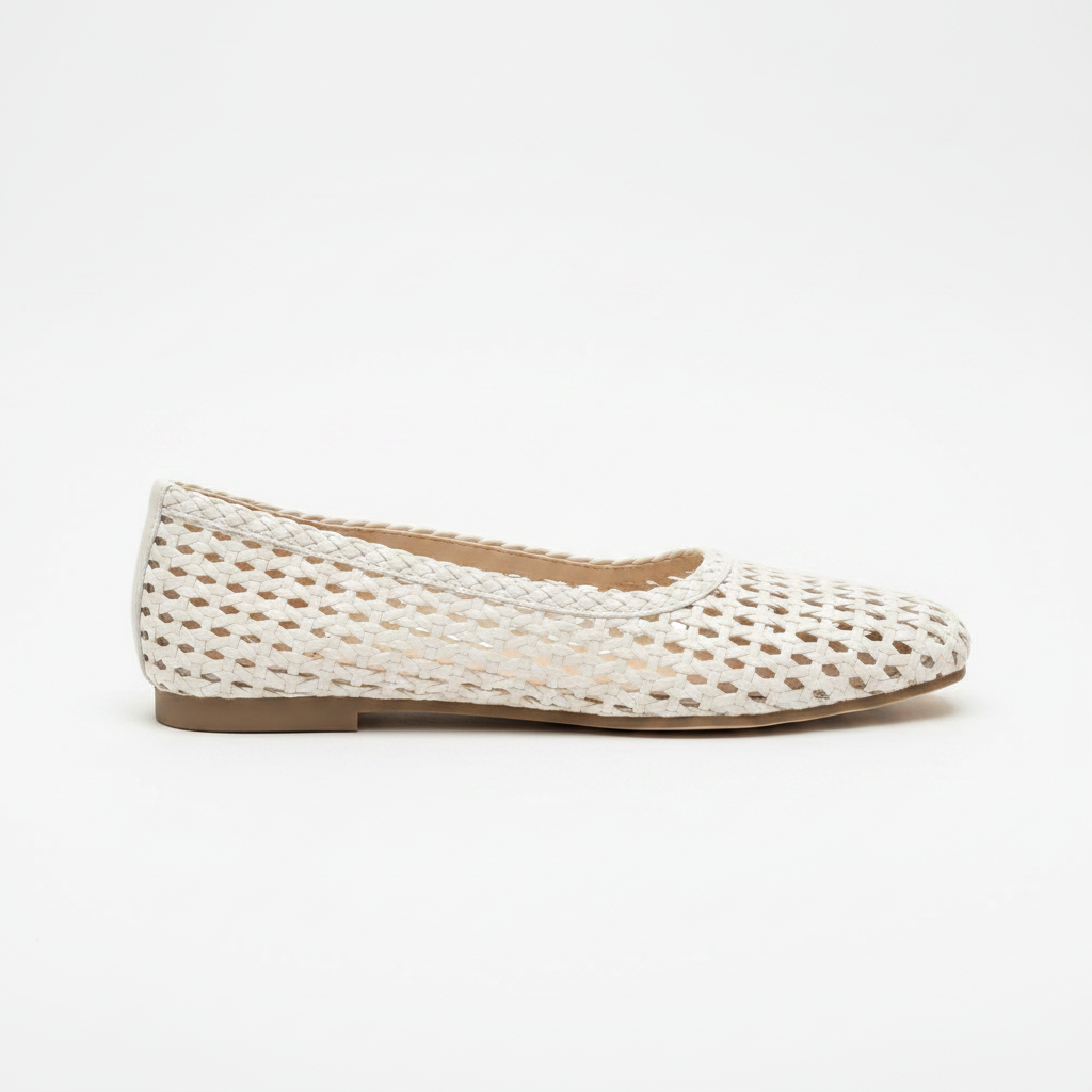 Vonda White Woven Ballet Flats - Side Profile Hero