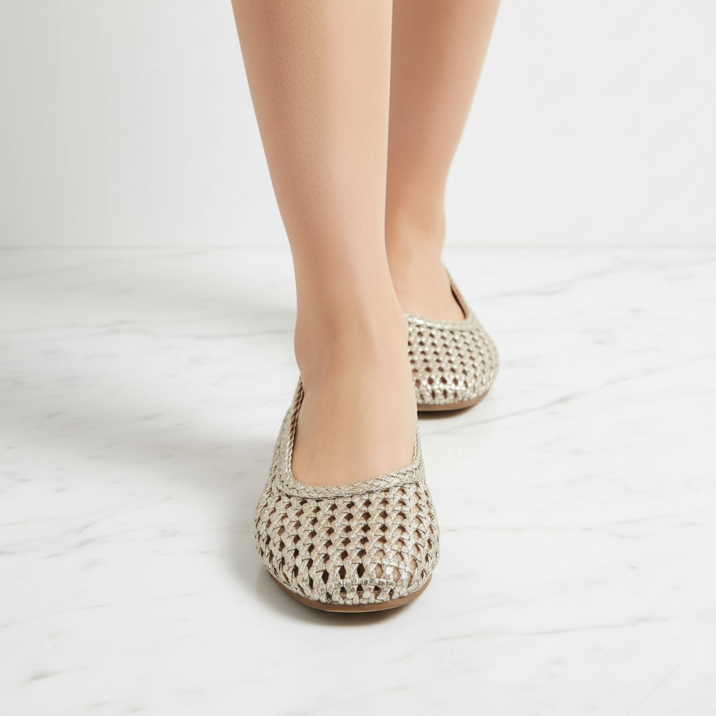 Vonda Gold Woven Metallic Ballet Flats | Lightweight Lattice Weave Flats