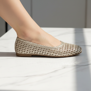Vonda Gold Woven Metallic Ballet Flats | Lightweight Lattice Weave Flats
