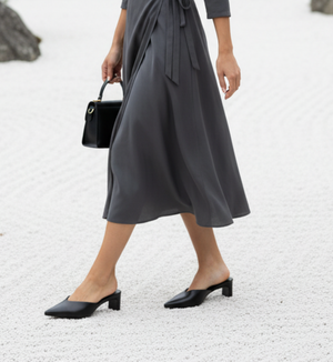 Willy Black Kitten Heel Mules — Women's Pointed-Toe Slip-On Mule Shoes