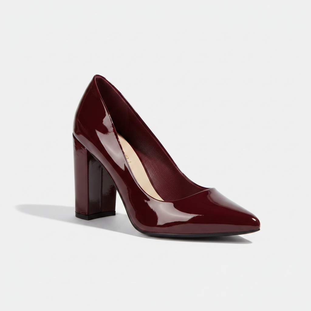 High-Vamp Block Heel Pump – Wine