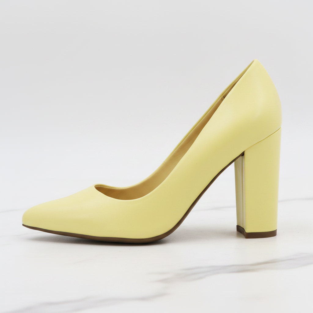 High-Vamp Block Heel Pump – Yellow
