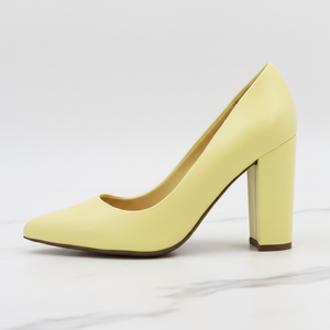 High-Vamp Block Heel Pump – Yellow