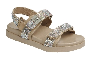 Gigi Rhinestone Embellished Adjustable Velcro Double Strap Chunky Sandals-Nude