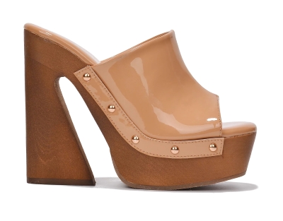 Moika Square Toe Platform Sculptured Block Heel Women Mule-Tan