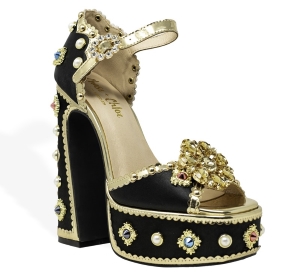 Royal Stone and Pearl Embellished Ankle Adjustable Buckle Open Toe Platform Block Heel