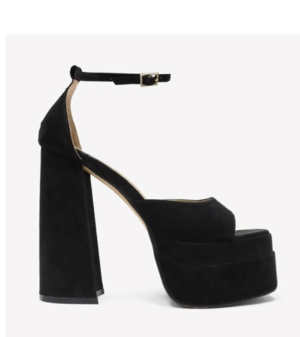 That Extra Buckle Closure Open Square Toe Platform Block Heel - black