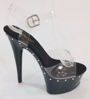 Asteria-2 Clear Platform Round Open Toe Stiletto Heel Sandals-Black