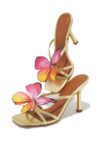 Via-2 Full Butterfly Detail Open Square Toe Stiletto Heel-Gold